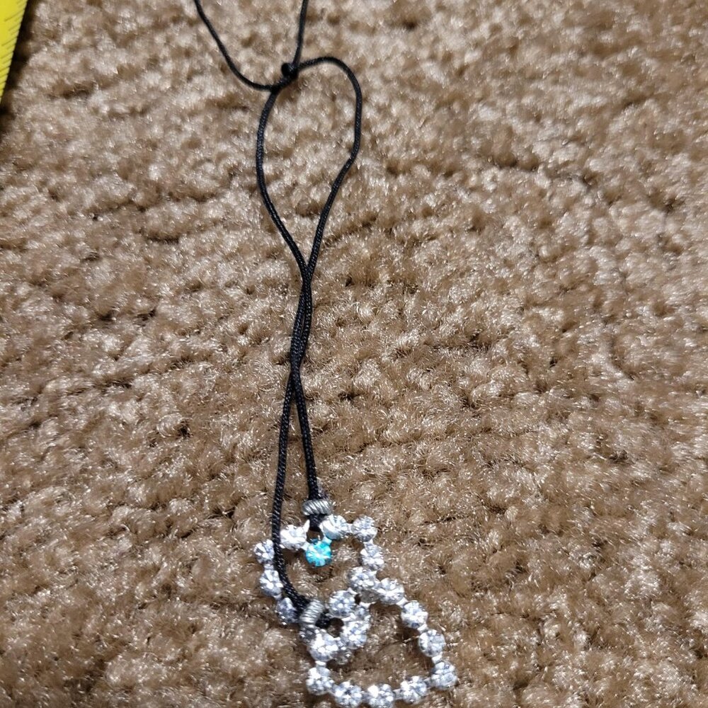 Cute, delicate Express Brand black with silver rhinestone heart-shaped necklace